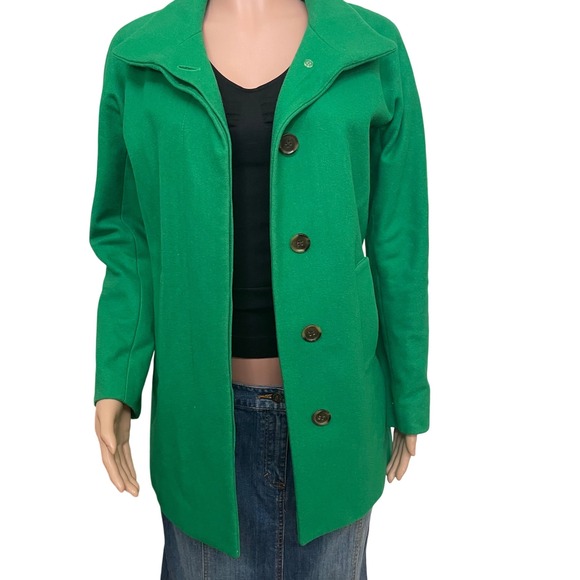 J Crew Kelly Green Wool‎ blend peacoat, SZ 2, LG,  hidden button front preppy - Picture 1 of 14